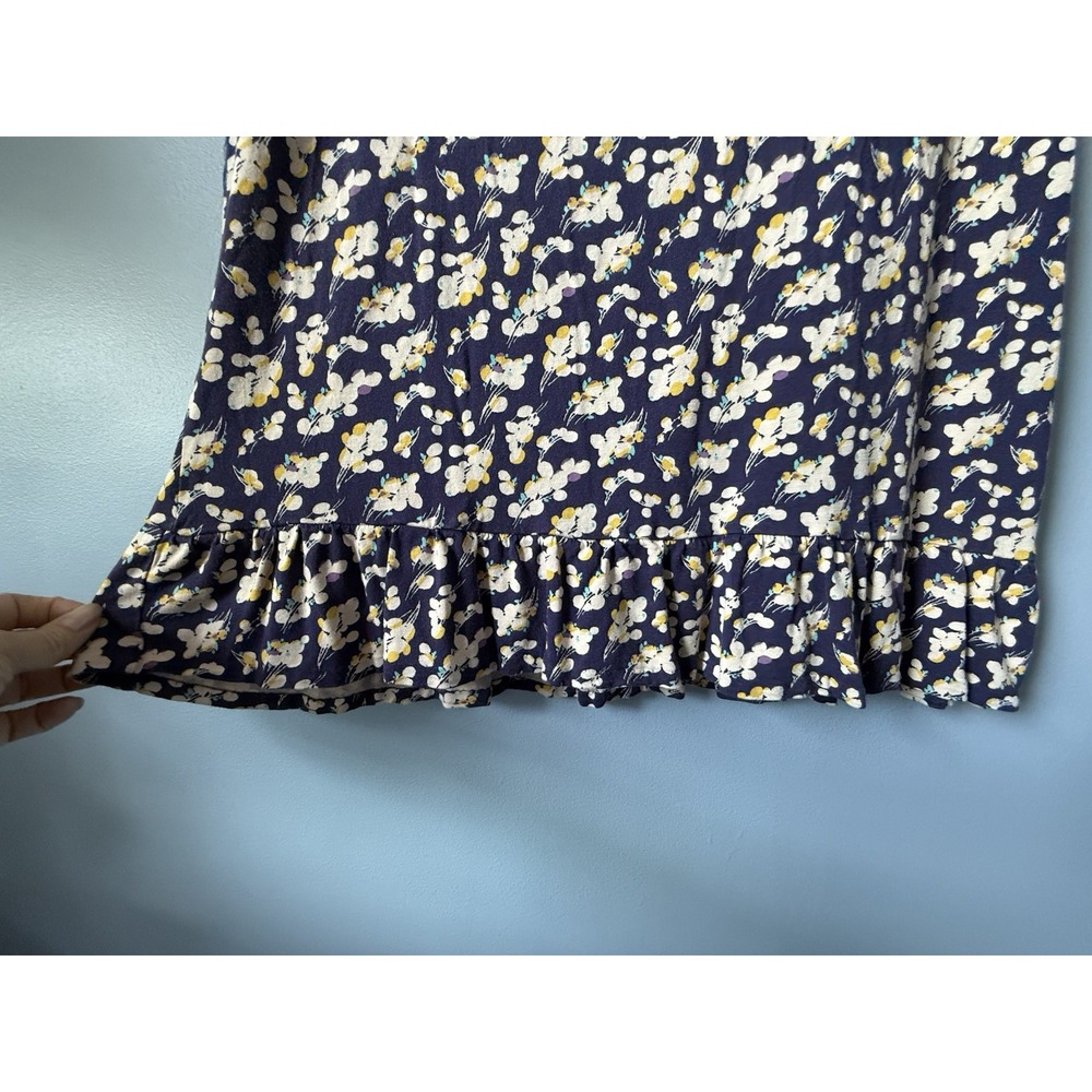 Boden Deep Purple Floral Dress Midi Ruffle Button Closure Size 10L 100% Viscose - Picture 7 of 8